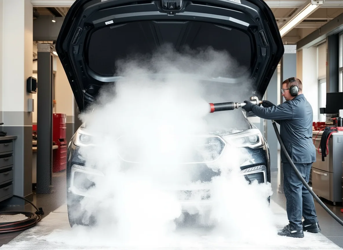 Mobile dry ice blasting on Modern dealer recon engine bay — Boise, ID — Summit Cryo