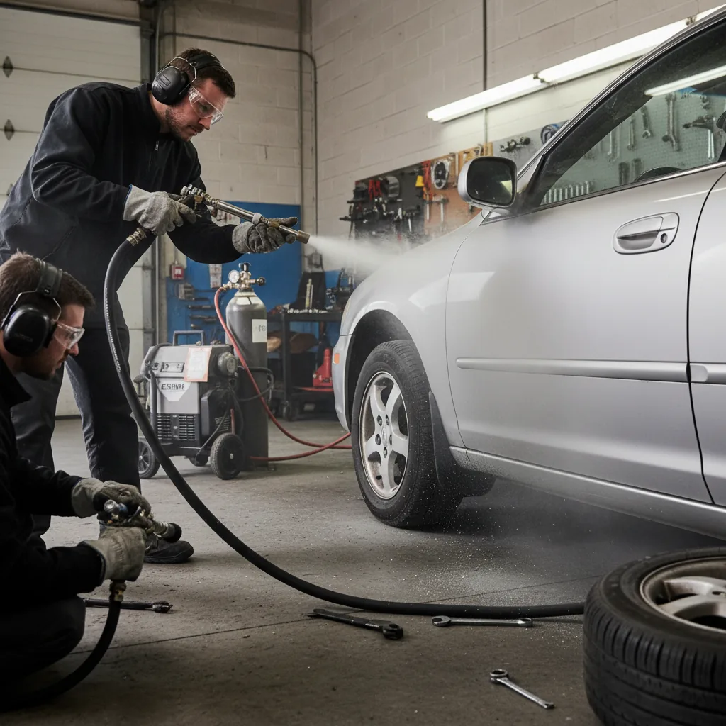 Mobile dry ice blasting on Used-truck recon undercarriage — Fargo, ND — Summit Cryo