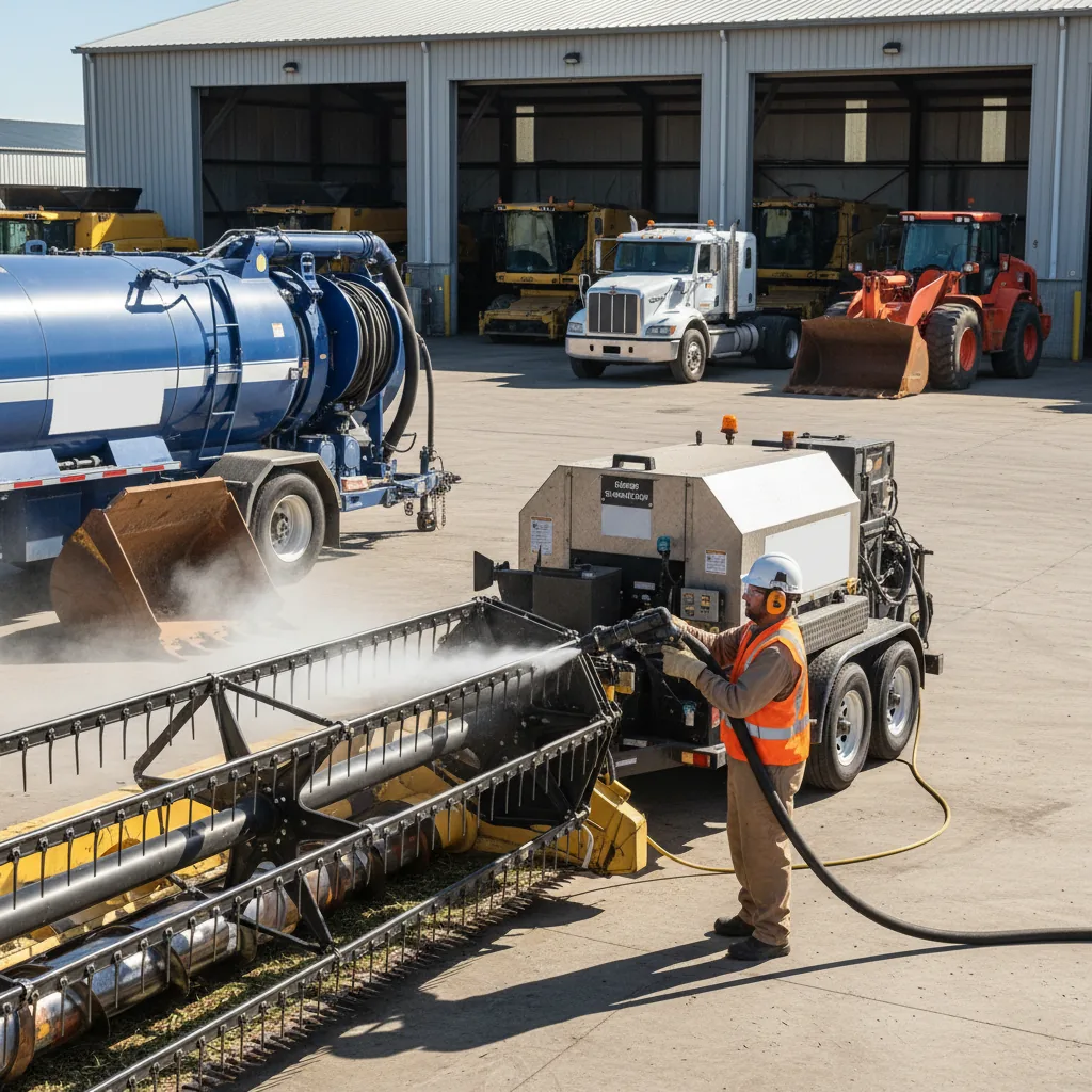 Mobile dry ice blasting on Combine engine compartment — Fargo, ND — Summit Cryo