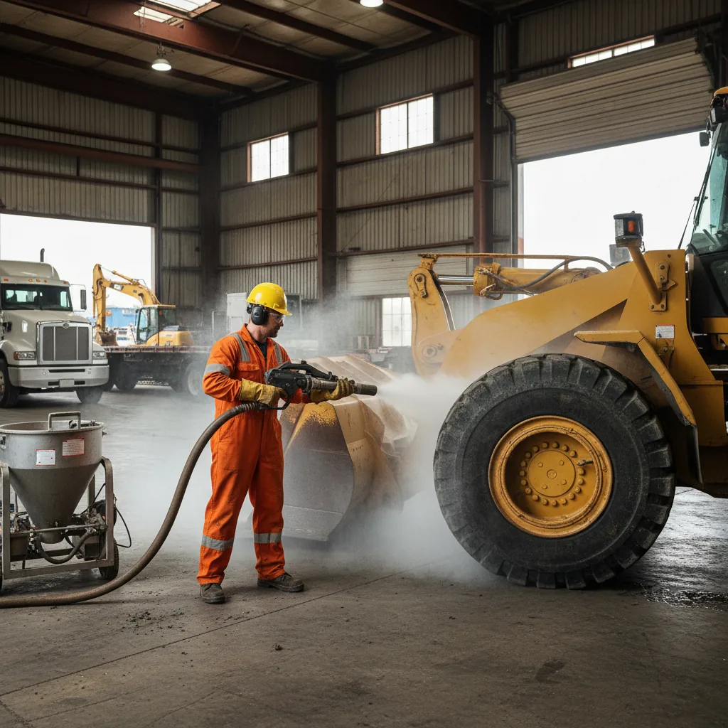 Mobile dry ice blasting on Wheel loader articulation joint — Calgary, AB — Summit Cryo