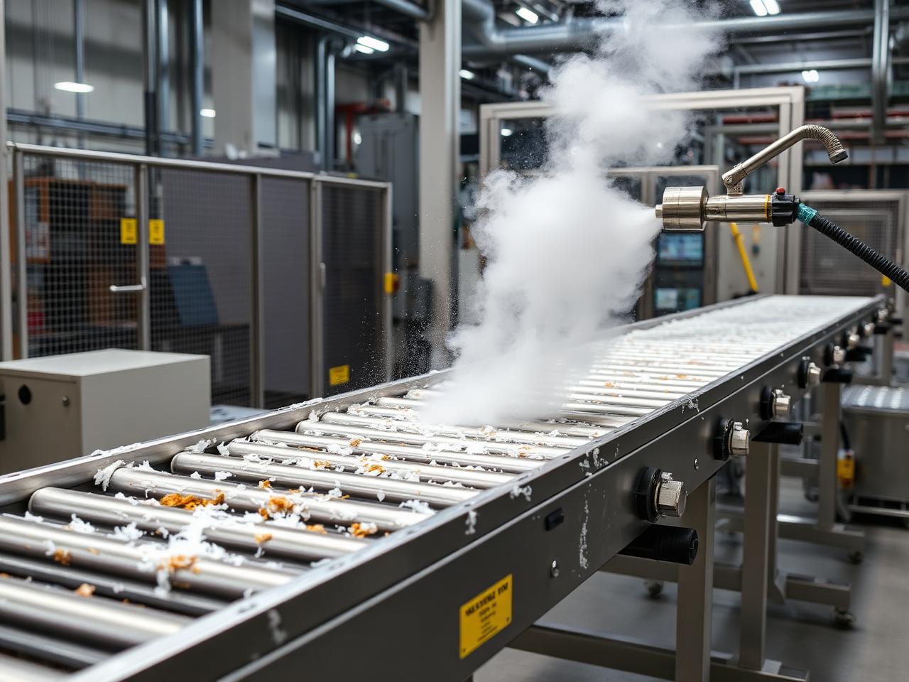 Mobile dry ice blasting on Packaging conveyor frame — Sioux Falls, SD — Summit Cryo