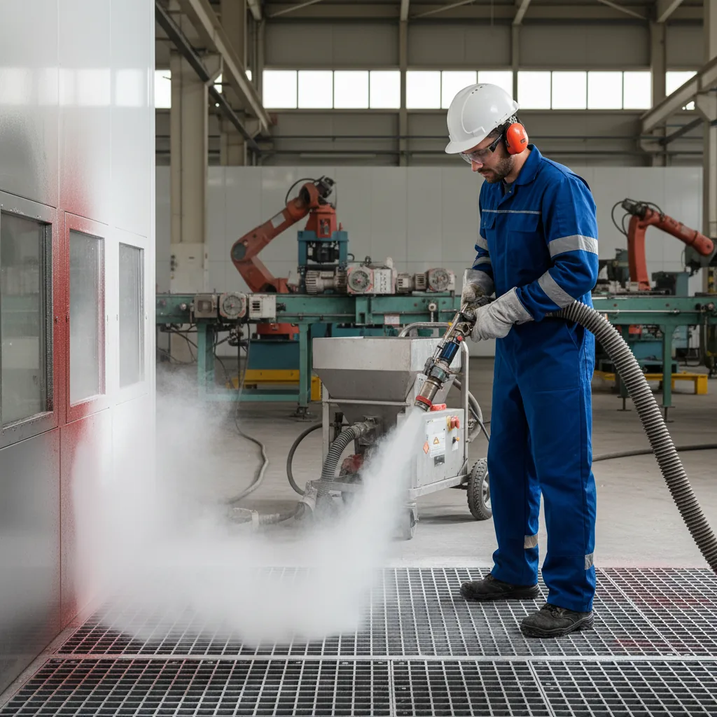 Mobile dry ice blasting on Paint line overspray — Fargo, ND — Summit Cryo