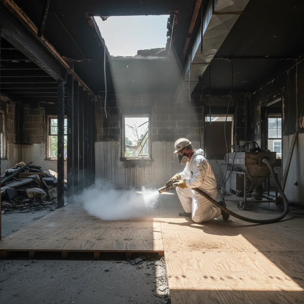 Mobile dry ice blasting on Subfloor framing — Fargo, ND — Summit Cryo
